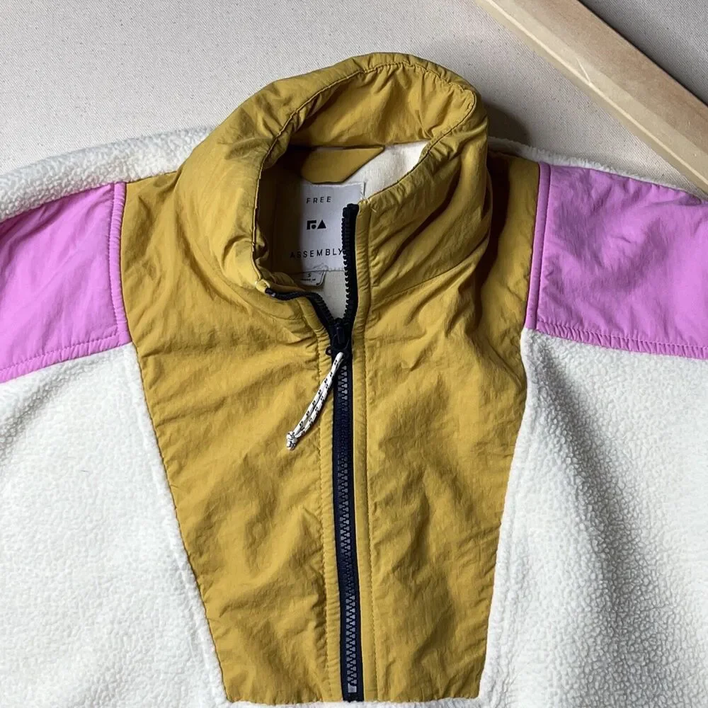 Free Assembly Women's Small Fleece Jacket Pullover 1/4 Zip Multicolor Retro - Picture 2 of 8